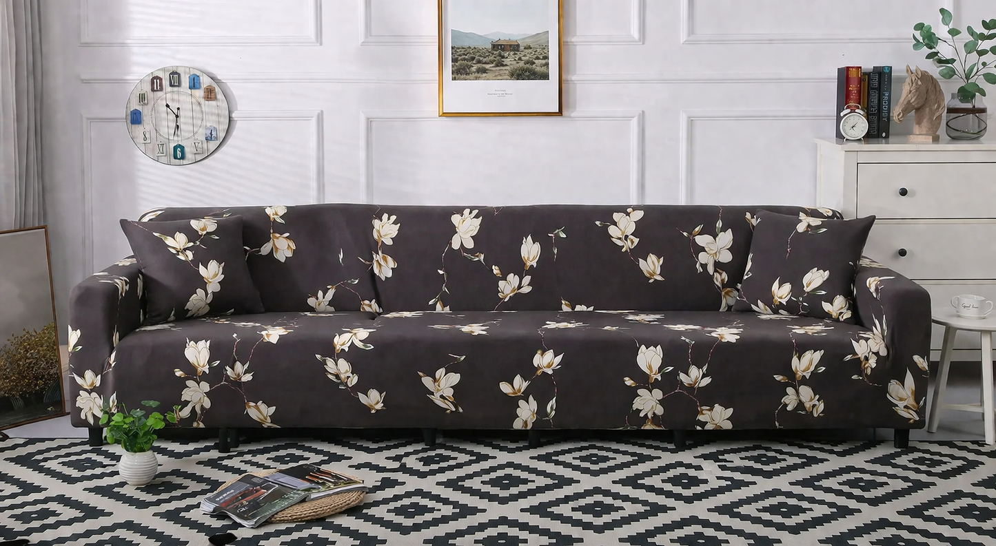 Brown Flooral - Luxury Quality Strechable & Dust-proof Sofa Cover