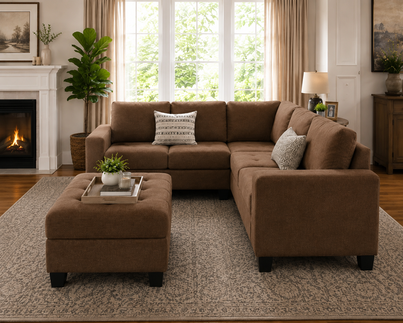 Christopher 5 Seater L Shape Fabric Sofa with Ottoman | Torque India Premium Corner Sofa