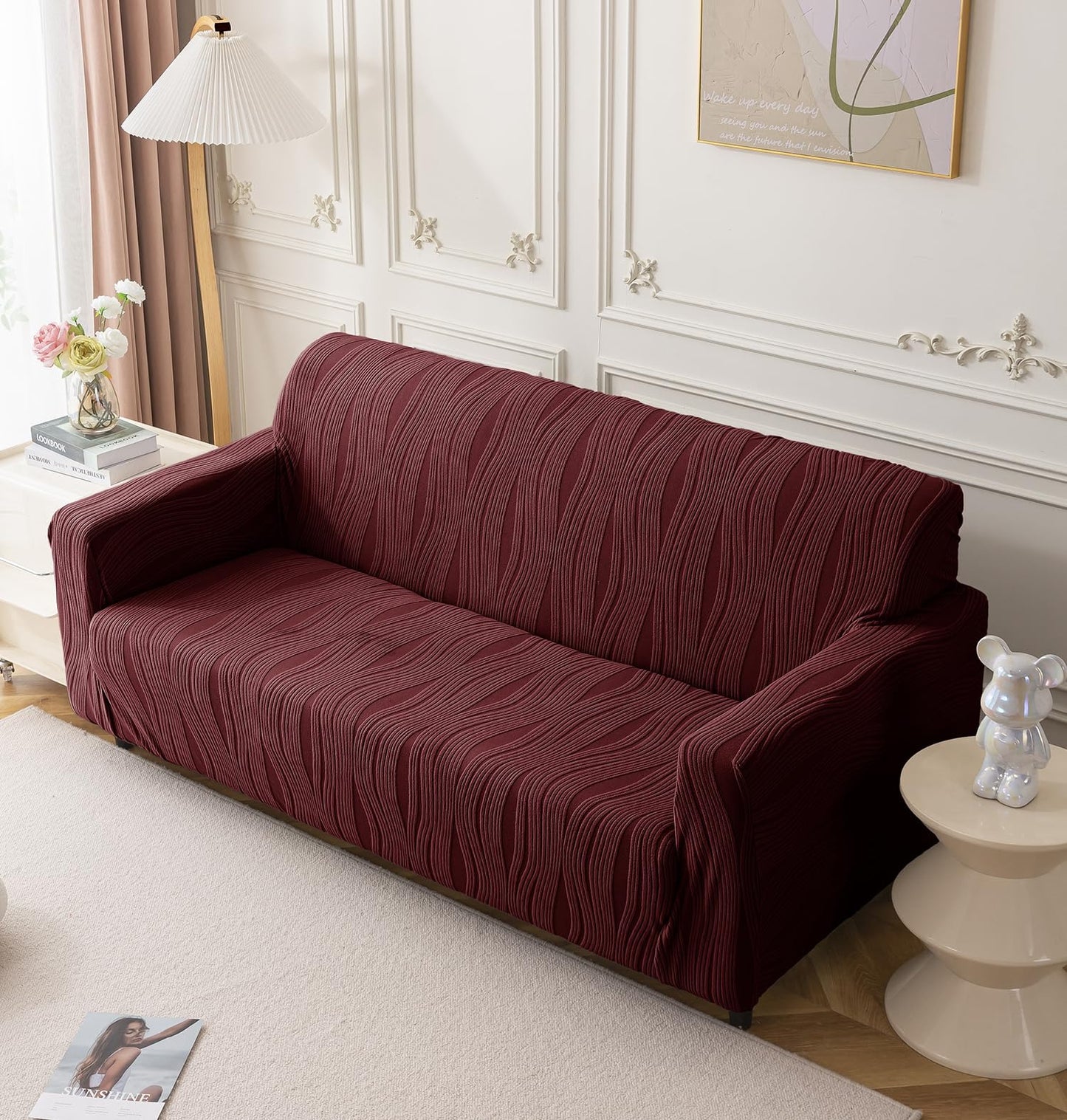 MAROON JAPANESE JACQUARD - Luxury Quality Strechable & Waterproof Dust-proof Sofa Cover