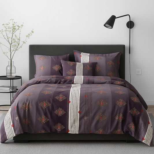 Purple Subtle Traditional Print / Pure Cotton King Size Bedsheet - Super Furnishing