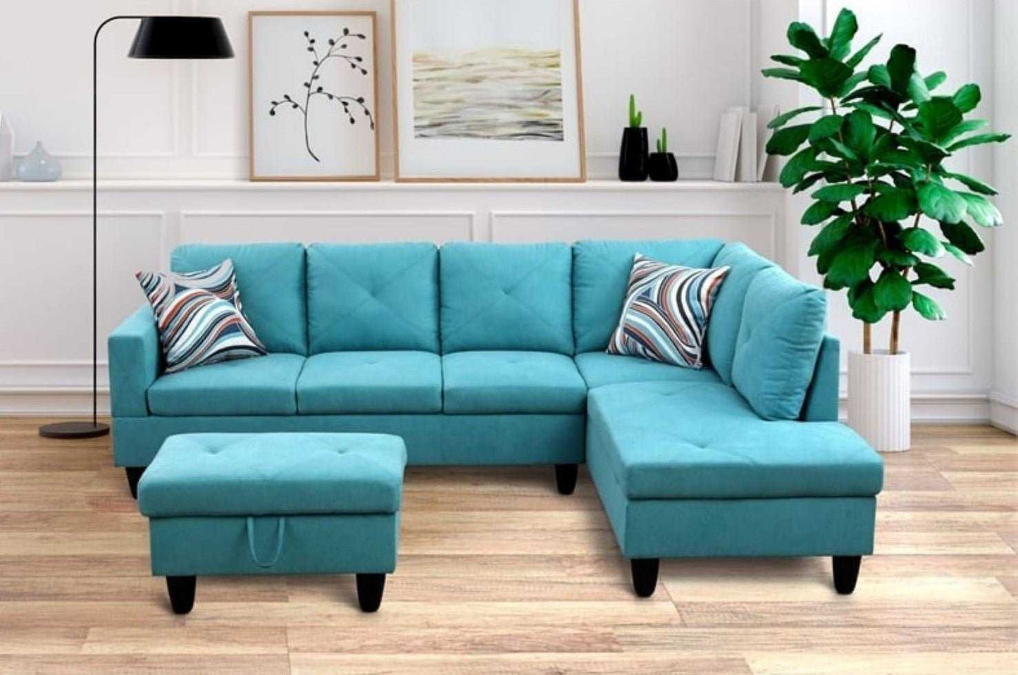 Christen 5 Seater L Shape Fabric Sofa Set with Storage Ottoman