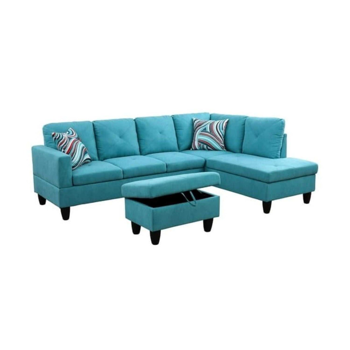 Christen 5 Seater L Shape Fabric Sofa Set with Storage Ottoman