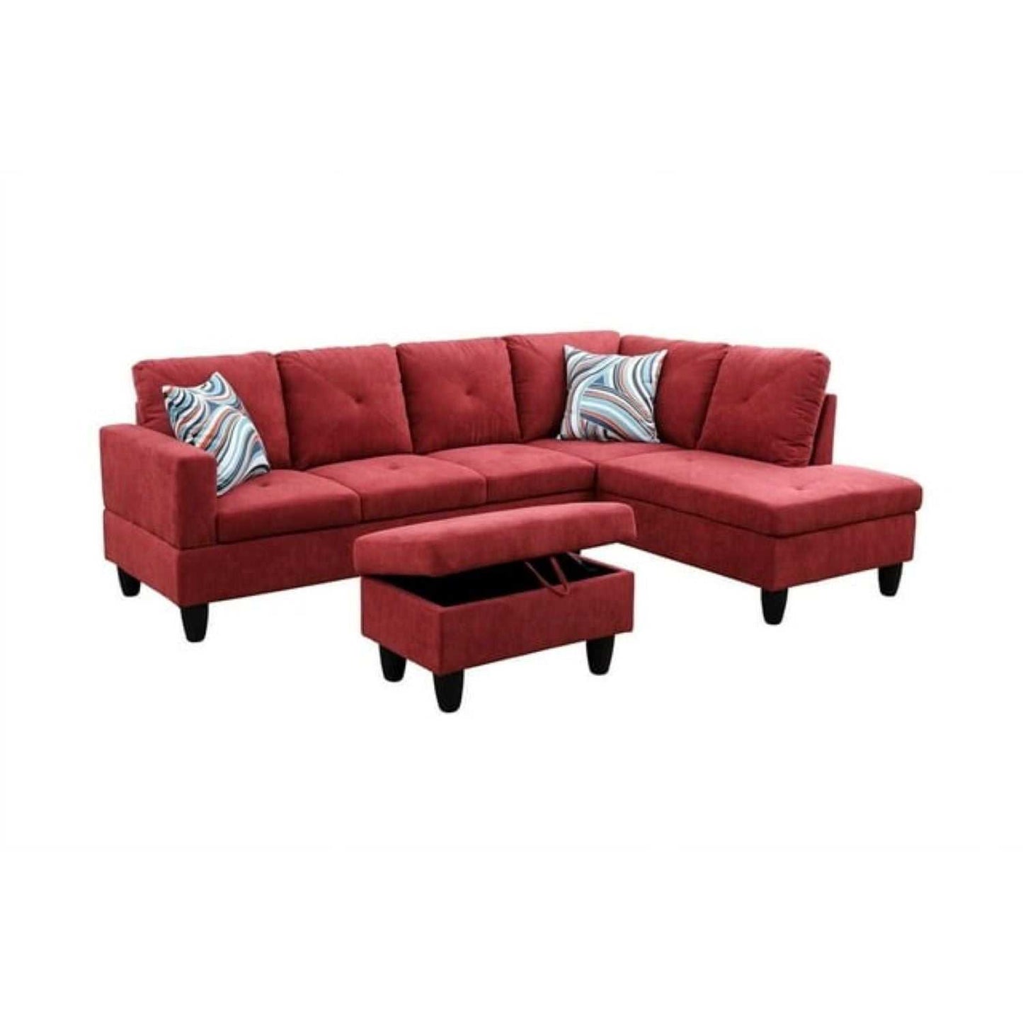 Christen 5 Seater L Shape Fabric Sofa Set with Storage Ottoman