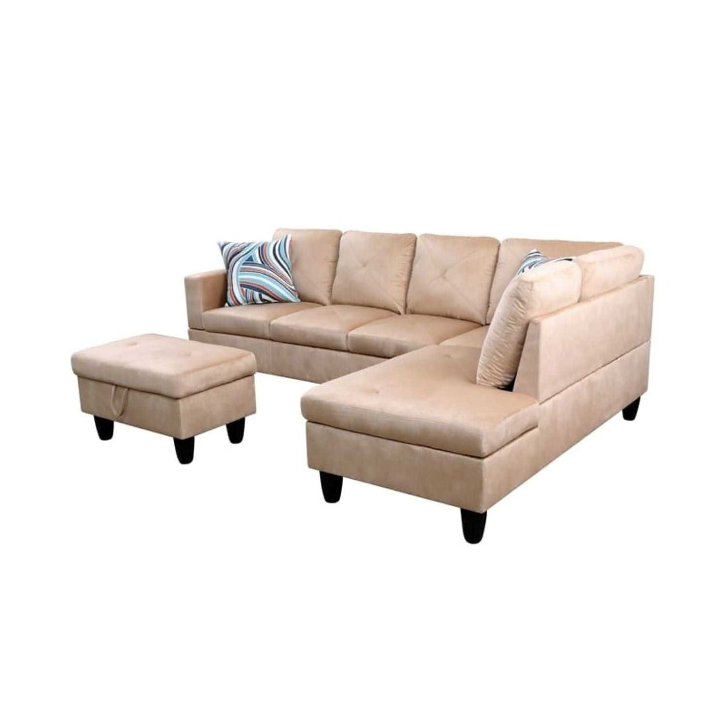 Christen 5 Seater L Shape Fabric Sofa Set with Storage Ottoman