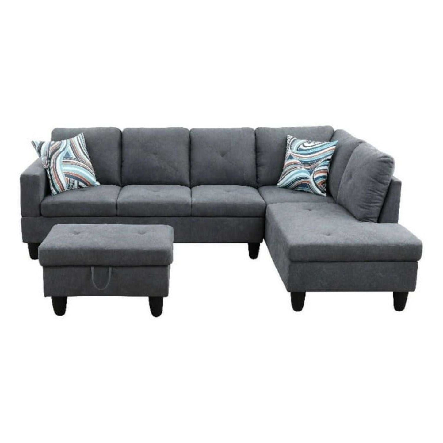 Christen 5 Seater L Shape Fabric Sofa Set with Storage Ottoman
