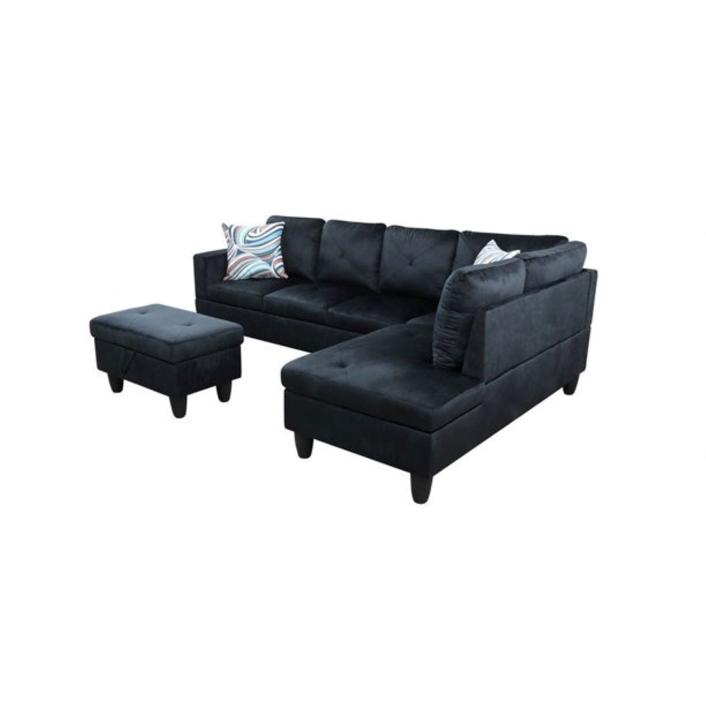 Christen 5 Seater L Shape Fabric Sofa Set with Storage Ottoman