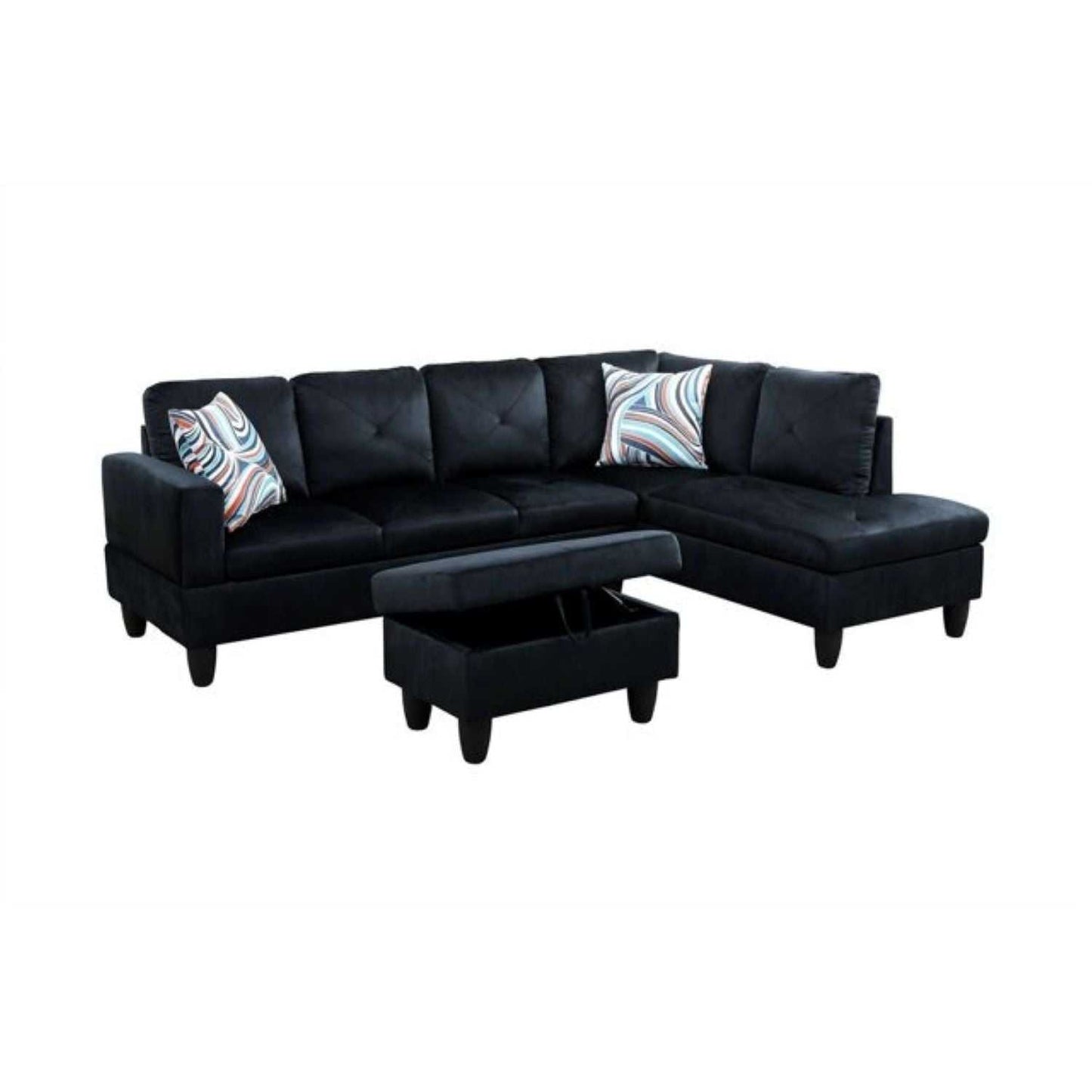 Christen 5 Seater L Shape Fabric Sofa Set with Storage Ottoman