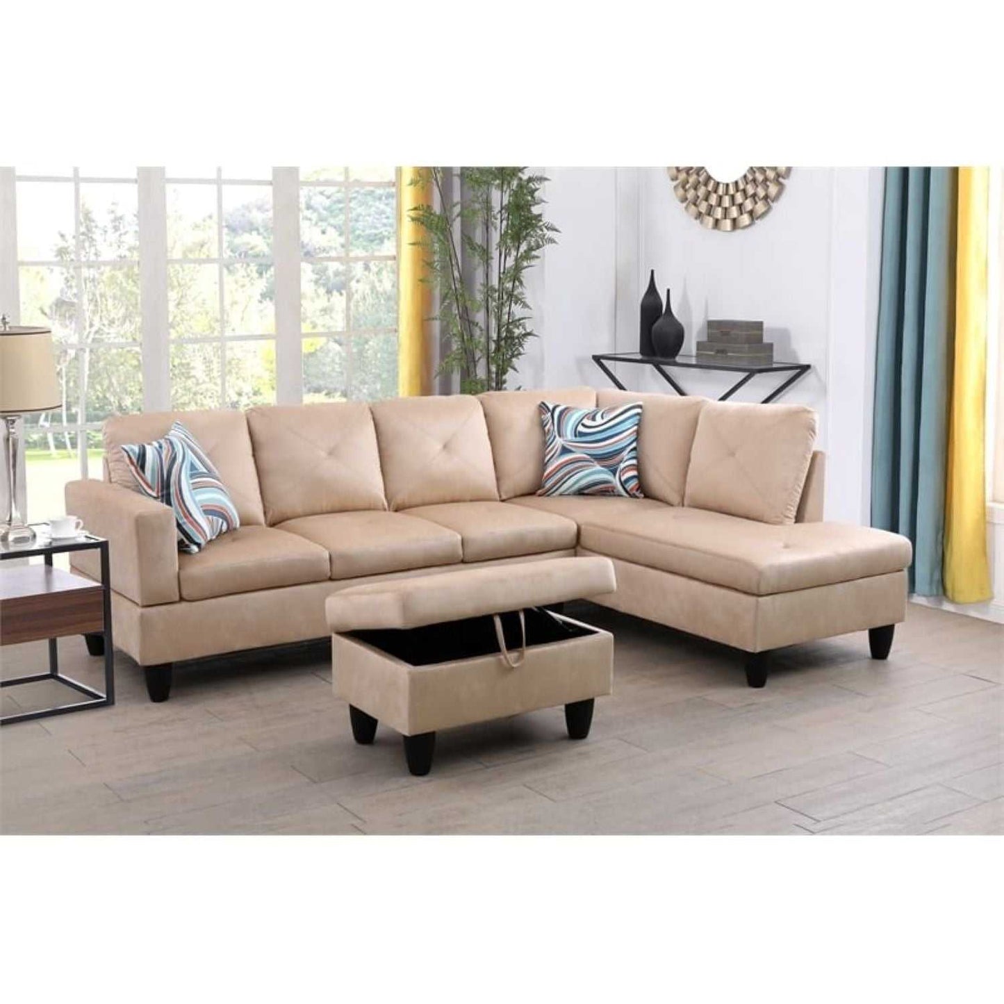 Christen 5 Seater L Shape Fabric Sofa Set with Storage Ottoman