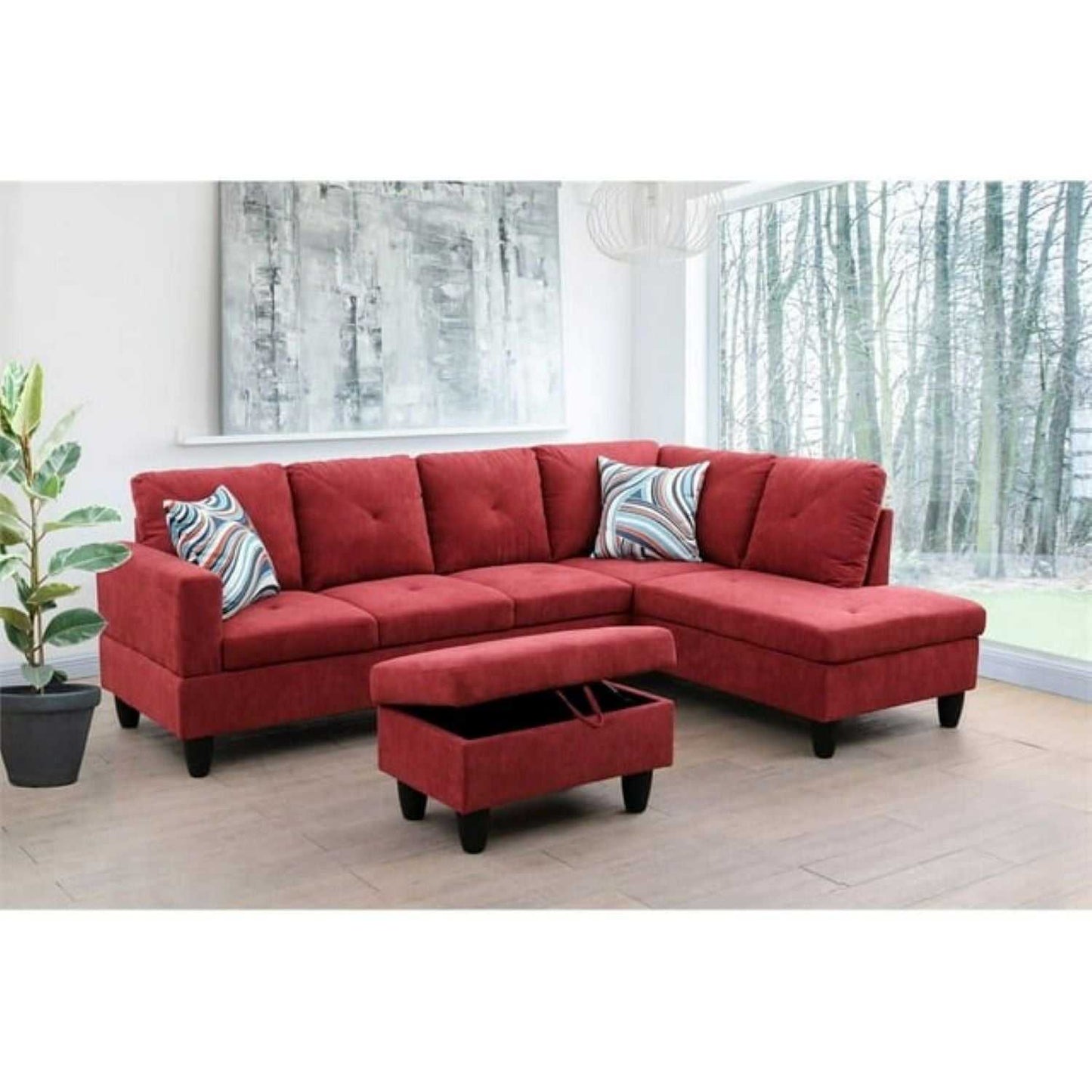 Christen 5 Seater L Shape Fabric Sofa Set with Storage Ottoman