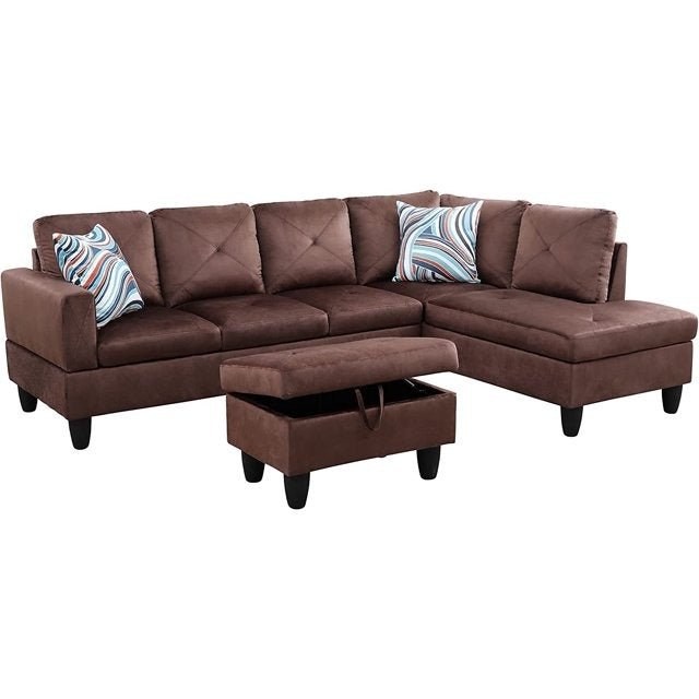 Christen 5 Seater L Shape Fabric Sofa Set with Storage Ottoman