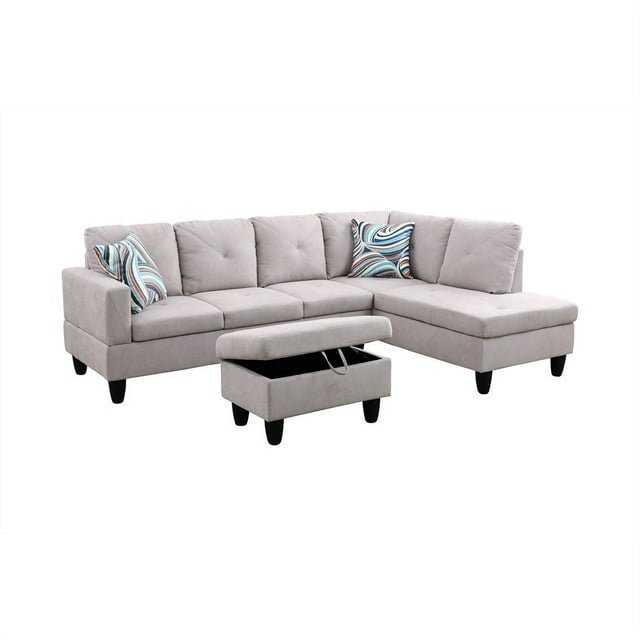 Christen 5 Seater L Shape Fabric Sofa Set with Storage Ottoman