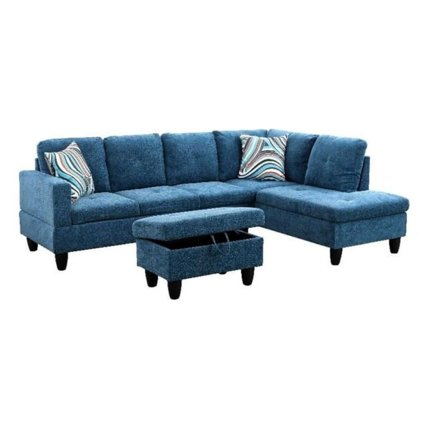 Christen 5 Seater L Shape Fabric Sofa Set with Storage Ottoman