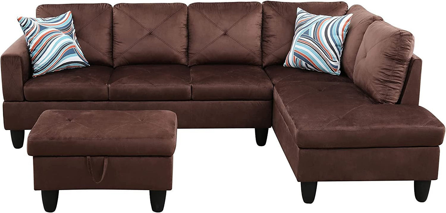 Christen 5 Seater L Shape Fabric Sofa Set with Storage Ottoman