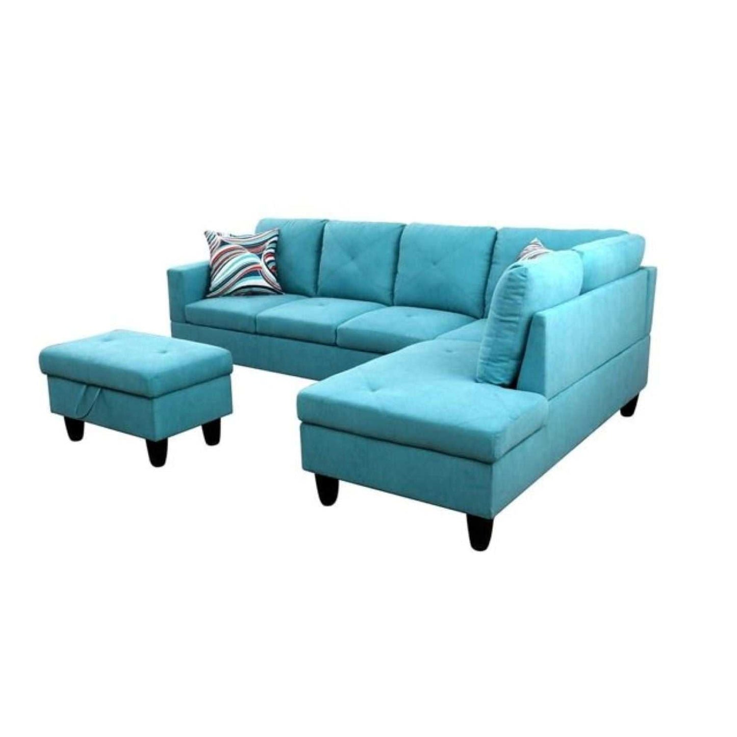 Christen 5 Seater L Shape Fabric Sofa Set with Storage Ottoman