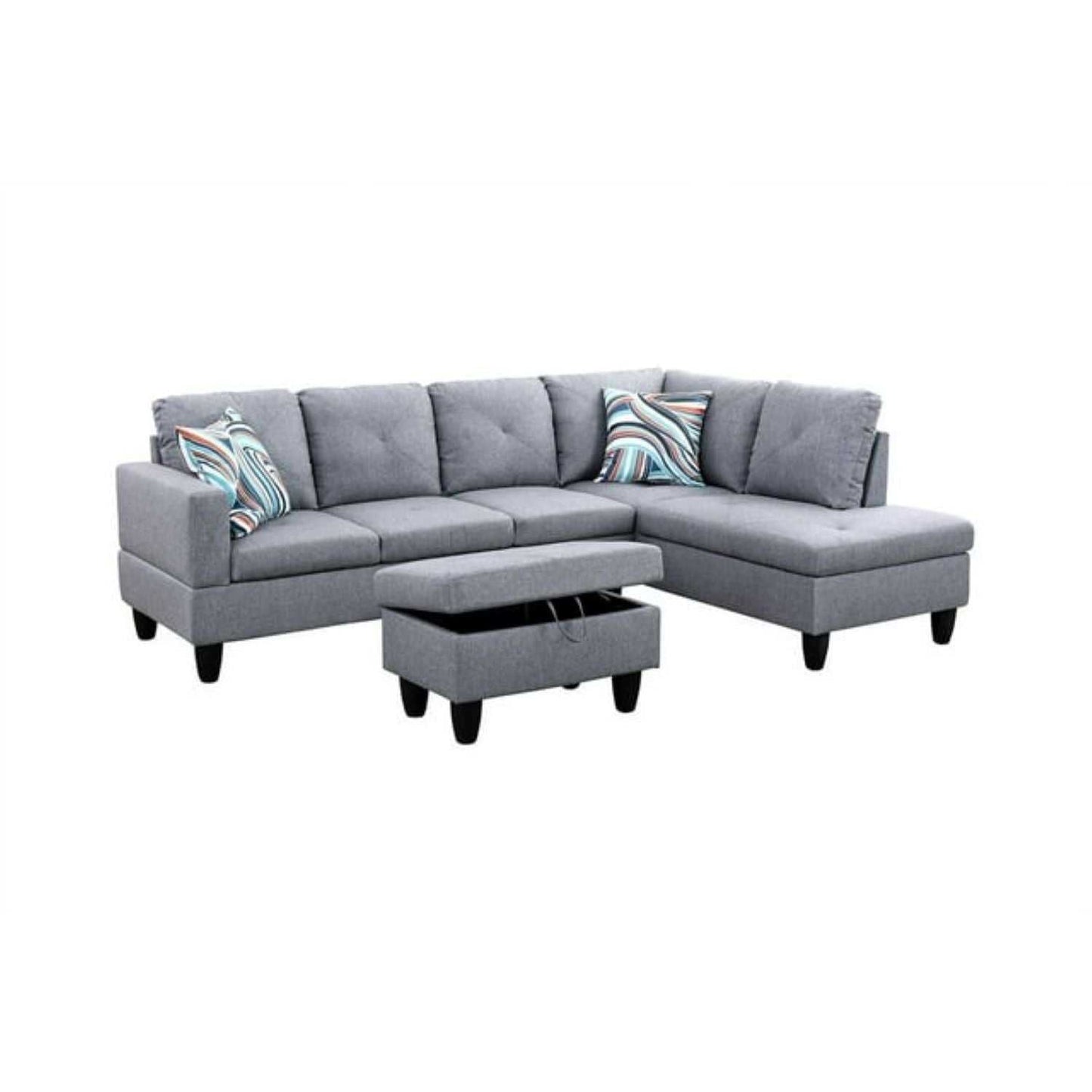 Christen 5 Seater L Shape Fabric Sofa Set with Storage Ottoman