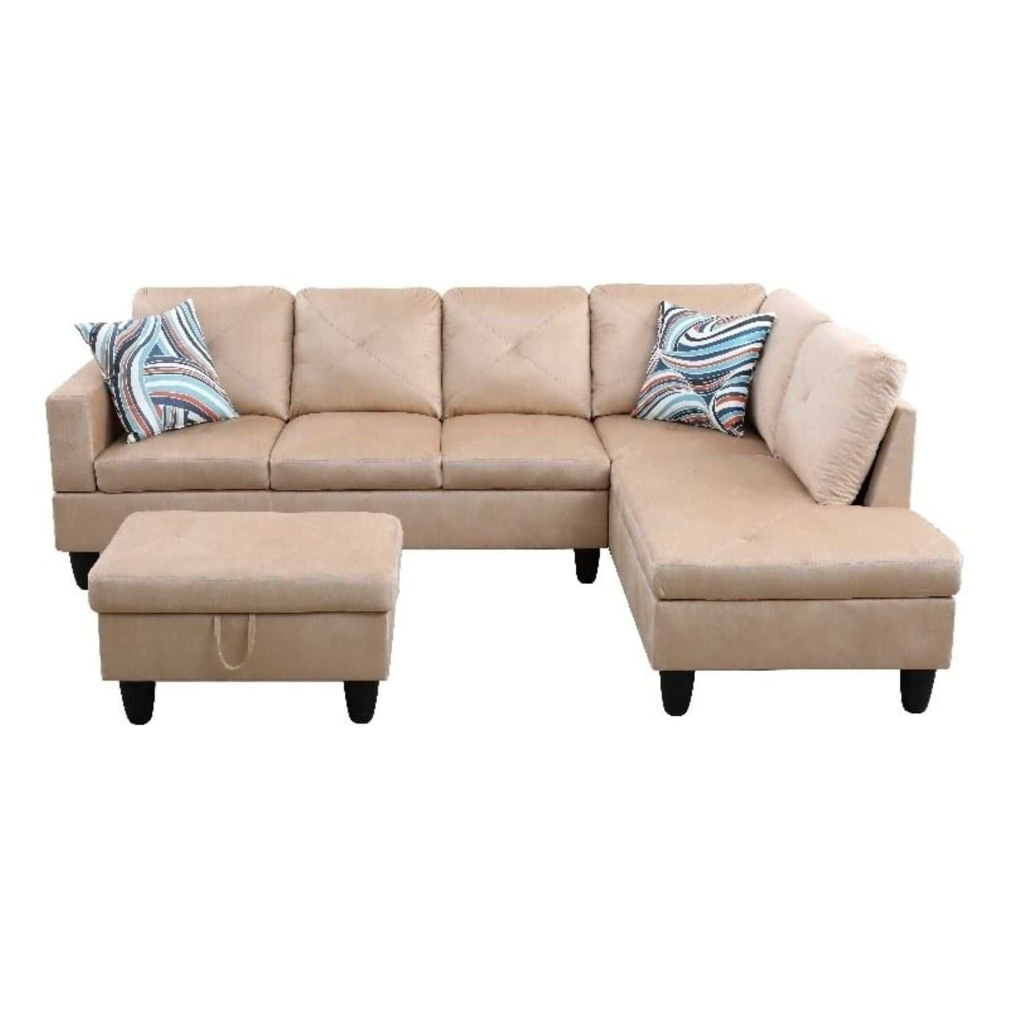 Christen 5 Seater L Shape Fabric Sofa Set with Storage Ottoman