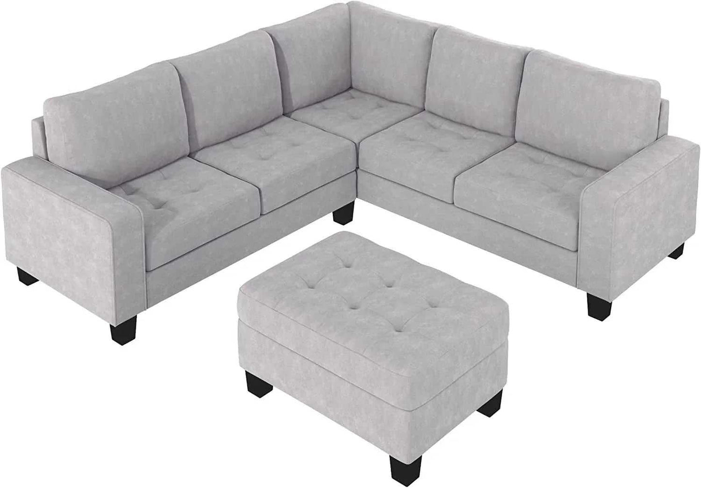 Christopher 5 Seater L Shape Fabric Sofa with Ottoman | Torque India Premium Corner Sofa