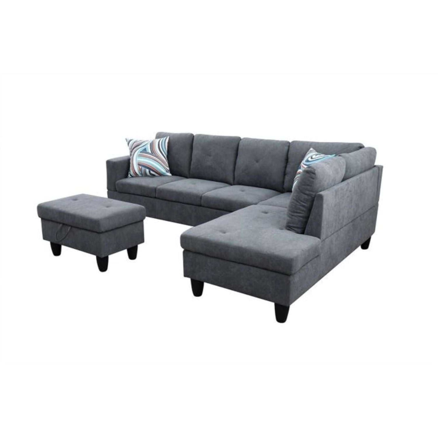 Christen 5 Seater L Shape Fabric Sofa Set with Storage Ottoman