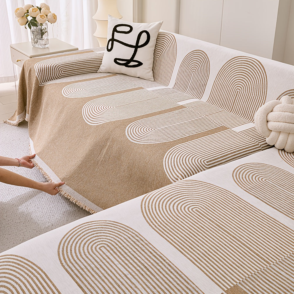 L Shape Premium Double Sided Chenille Sofa Covers - Beige Juniper