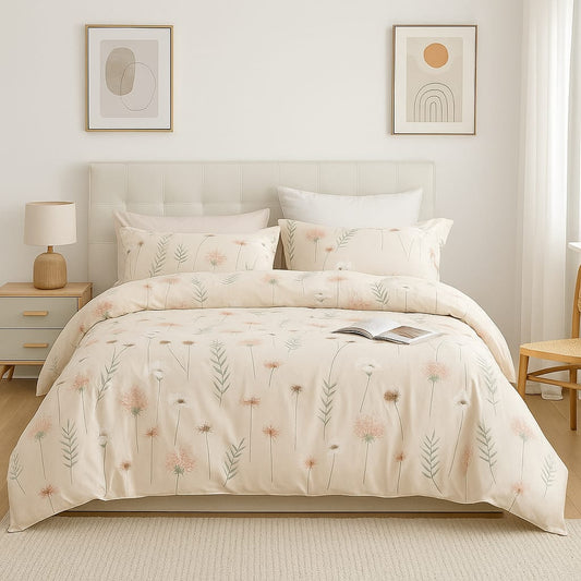Light Cream Pastel Floral Print/ Pure Cotton King Size Bedsheet - Super Furnishing