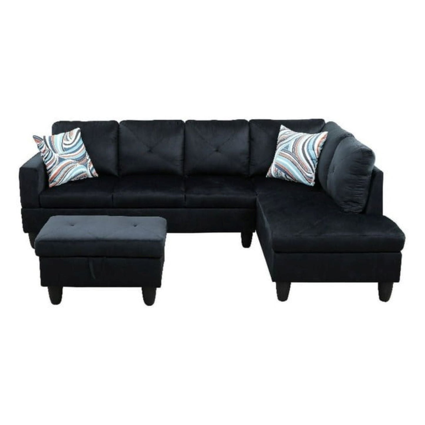 Christen 5 Seater L Shape Fabric Sofa Set with Storage Ottoman