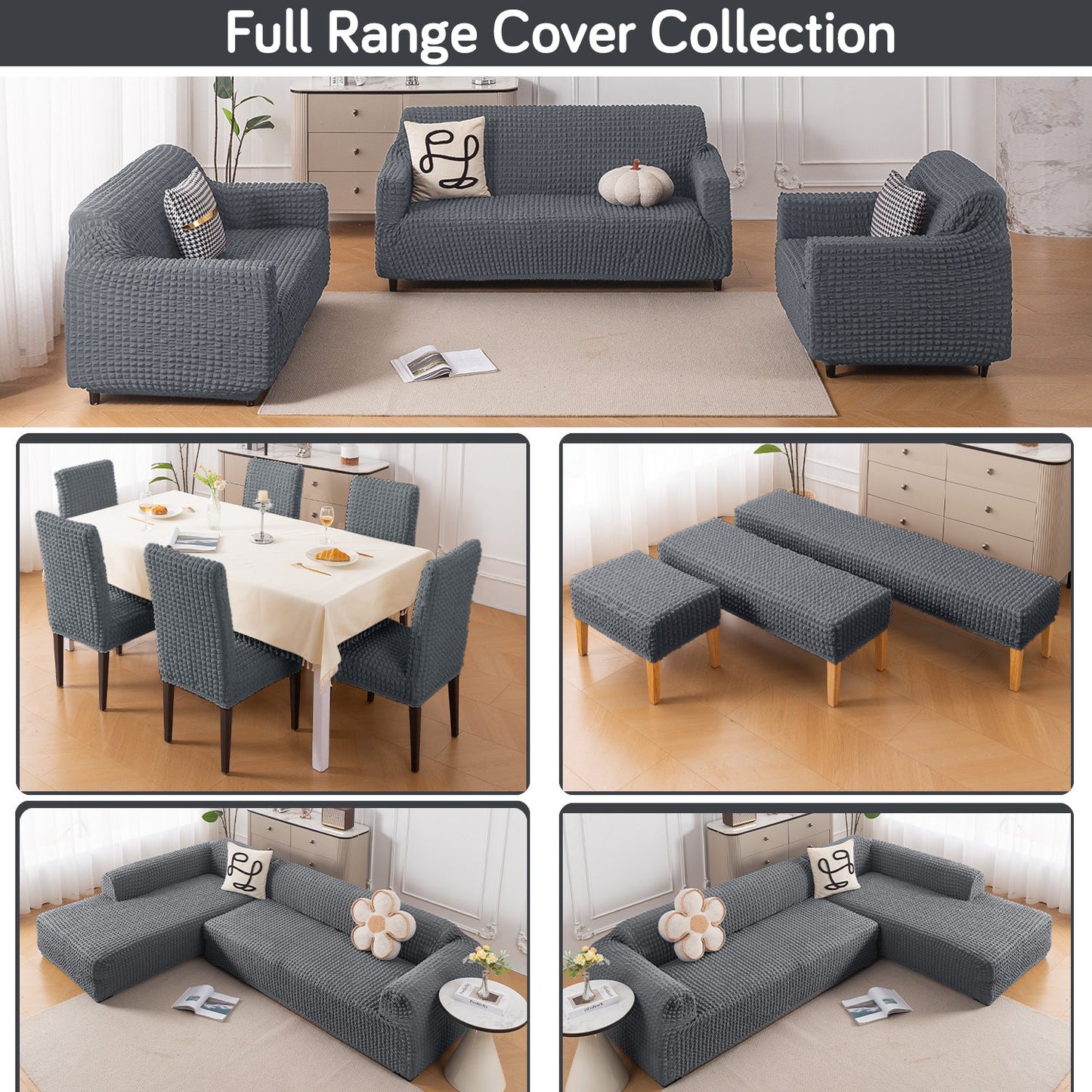 Aria Nova Elastic 280 GSM Stretchable Bubble Sofa Cover, Dark Grey