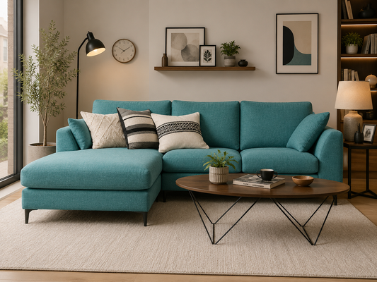 Flora 4 Seater L Shape Fabric Sofa For Living Room