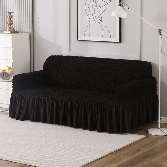 Elastic Stretchable Turkish 280 GSM Bubble Sofa Cover with Frill, Dark Chocolate