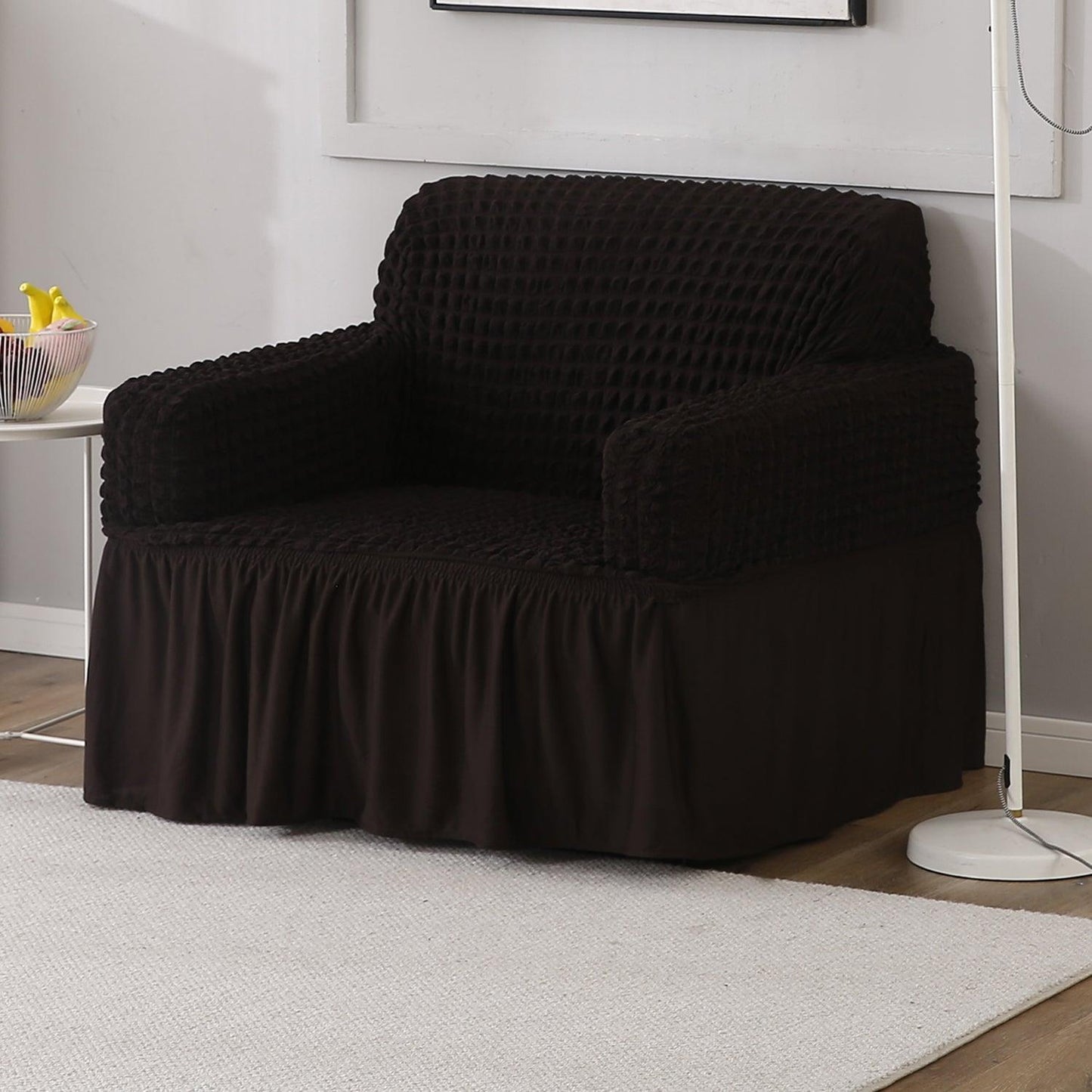 Elastic Stretchable Turkish 280 GSM Bubble Sofa Cover with Frill, Dark Chocolate