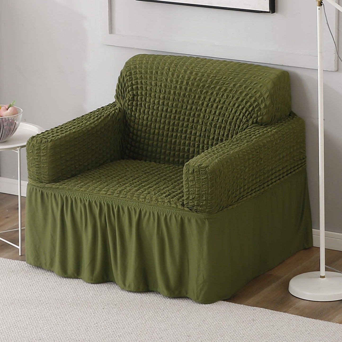 Elastic Stretchable Bubble 280 GSM Sofa Cover with Frill, Forest Green