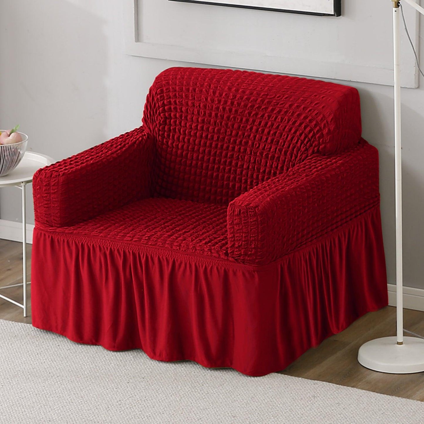 Elastic Stretchable Bubble Sofa Cover with Frill, Scarlet Red
