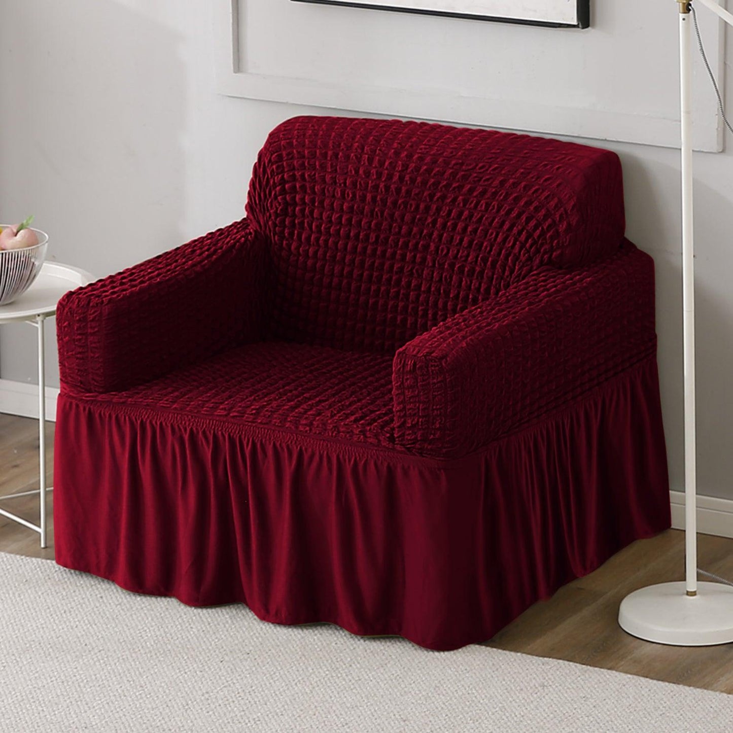 Elastic Stretchable Bubble Sofa Cover with Frill, Wine
