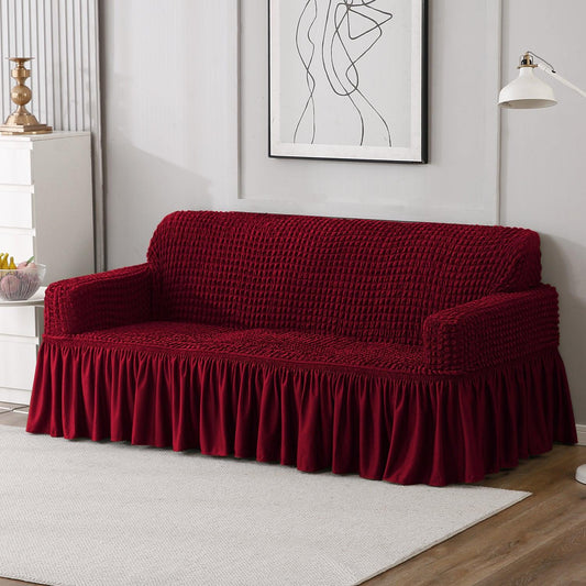 Elastic Stretchable Bubble Sofa Cover with Frill, Wine