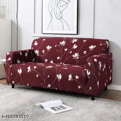 3+1+1 MAROON FLOWER SOFA COVER ELASTIC STRETCHABLE 48 HOURS OFFER