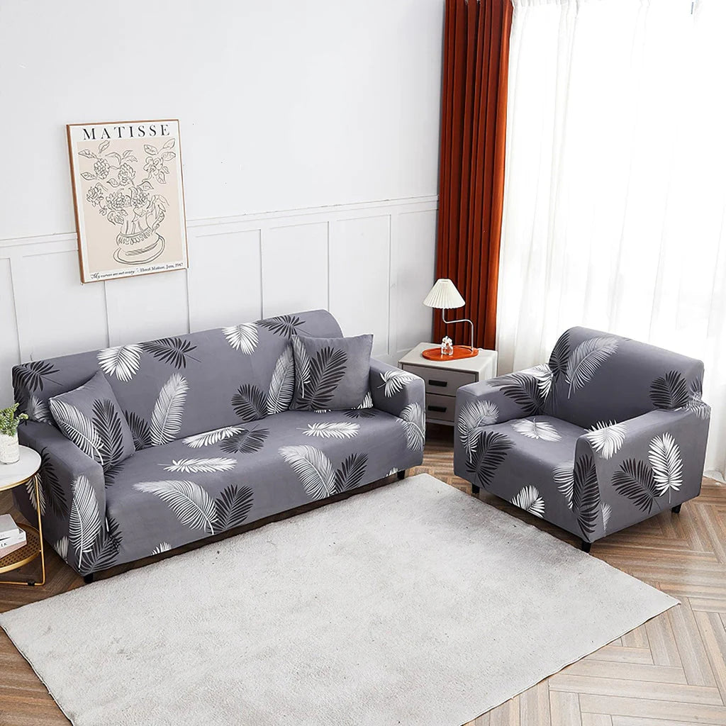 3+1+1 CHARCOAL FERN SOFA COVER ELASTIC STRETCHABLE 48 HOURS OFFER