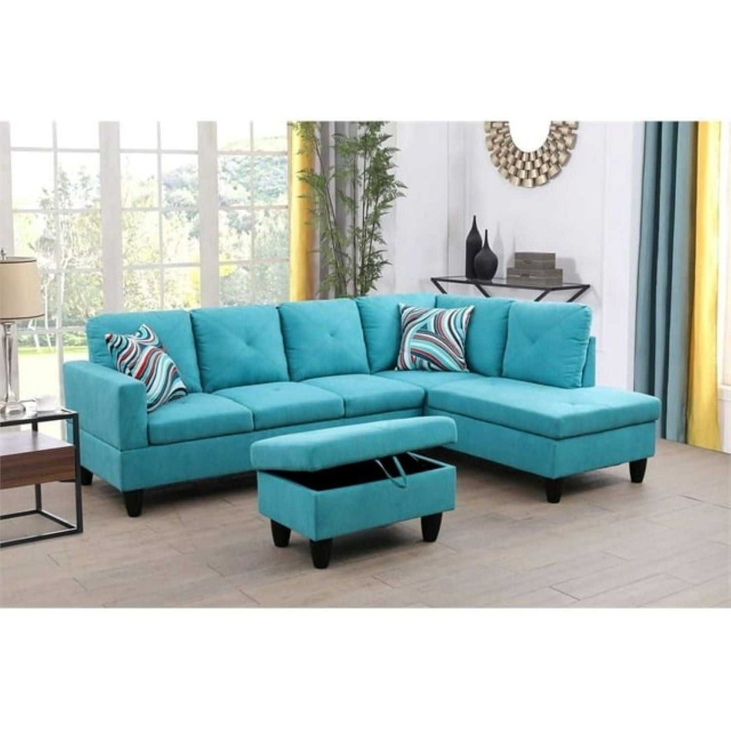 Christen 5 Seater L Shape Fabric Sofa Set with Storage Ottoman