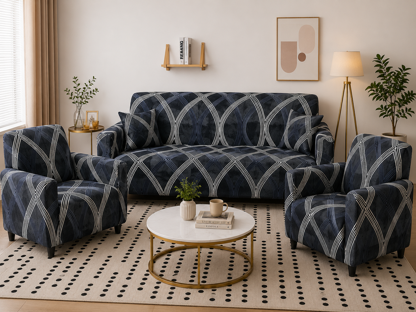 3+1+1 GREY STRIPS SOFA COVER ELASTIC STRETCHABLE 48 HOURS OFFER