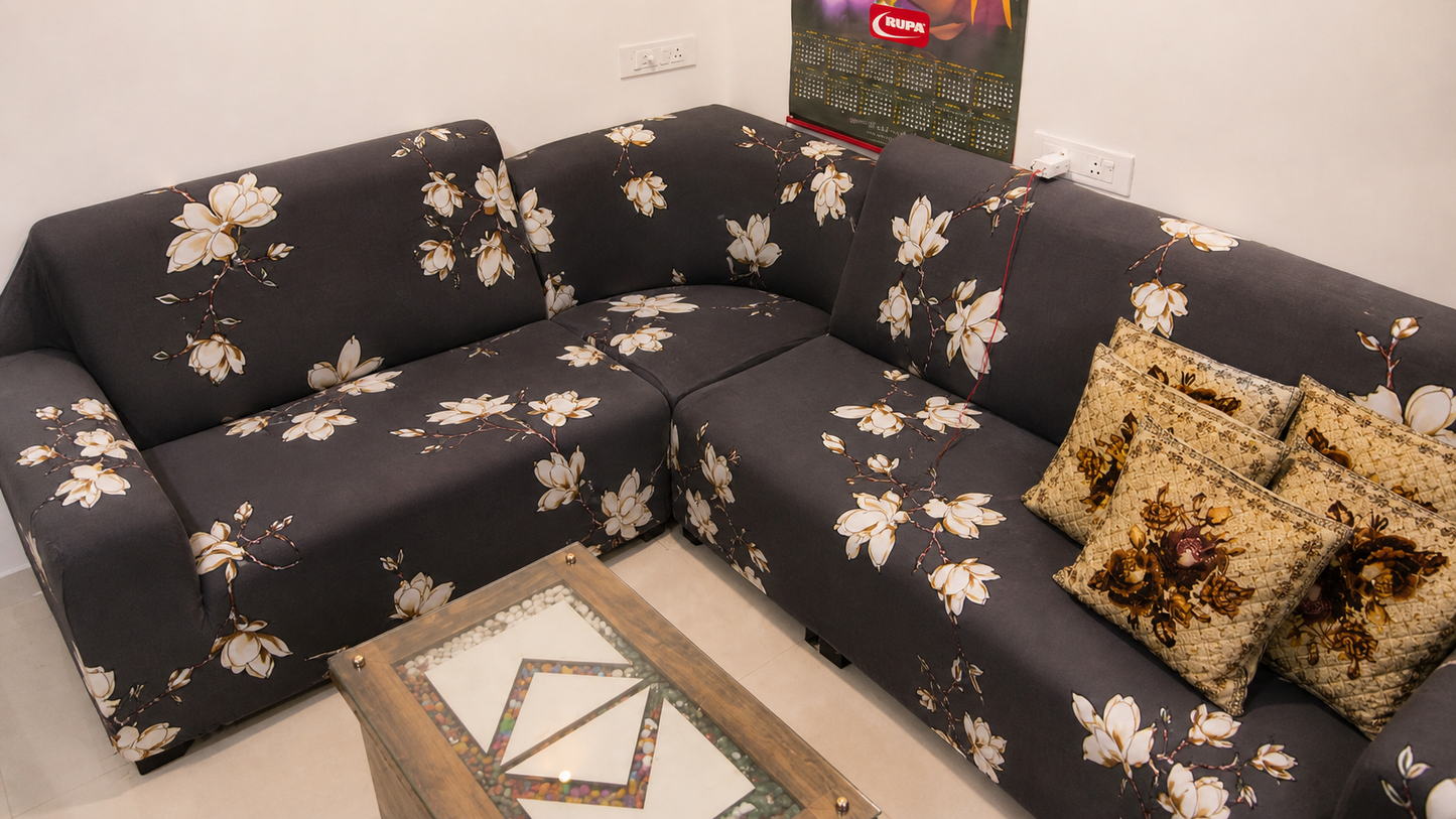 Brown Flooral - Luxury Quality Strechable & Dust-proof Sofa Cover