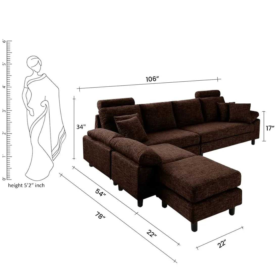 Ferguson 6 Seater Interchangeable L Shape Sofa
