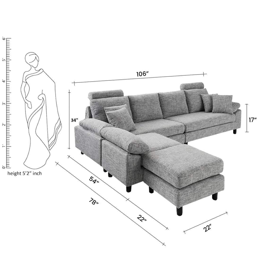 Ferguson 6 Seater Interchangeable L Shape Sofa