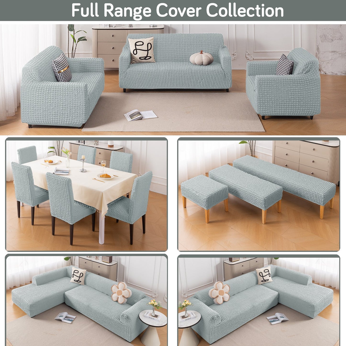 Aria Nova Elastic 280 GSM Stretchable Bubble Sofa Cover, Light Grey