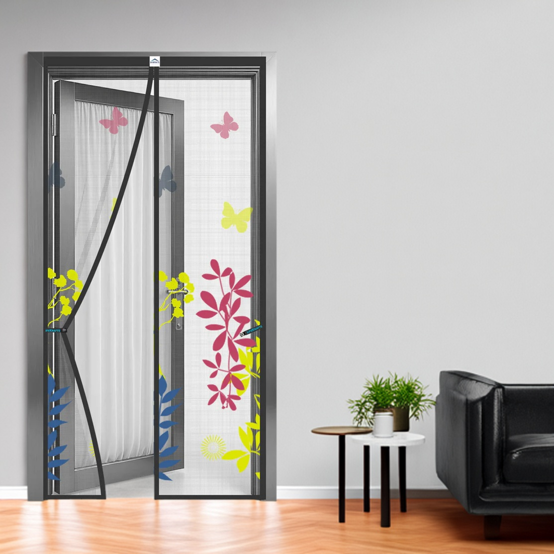 Floral Polyester magnetic Mosquito Net curtain for door
