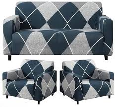 3+1+1 CHECKERPLAID BLUE SOFA COVER ELASTIC STRETCHABLE 48 HOURS OFFER