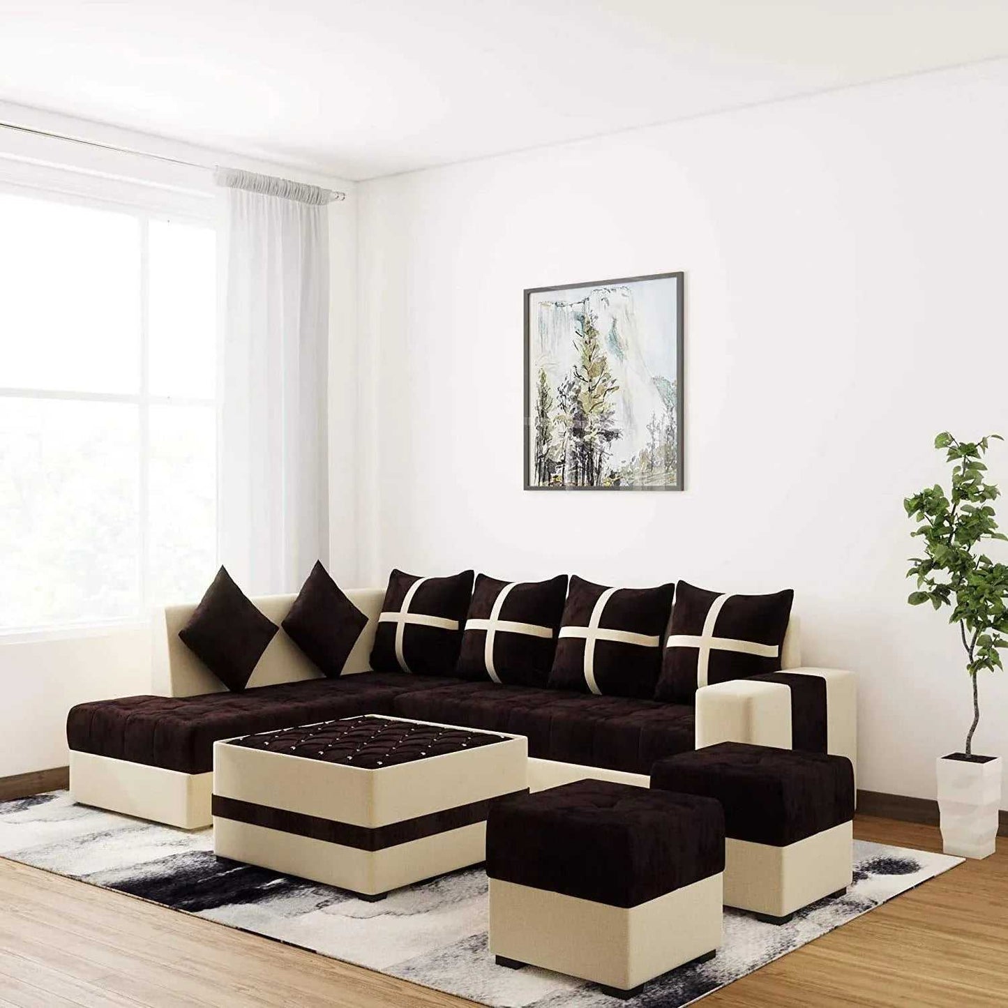 Jamestown L Shape Fabric Sofa Set For Living Room