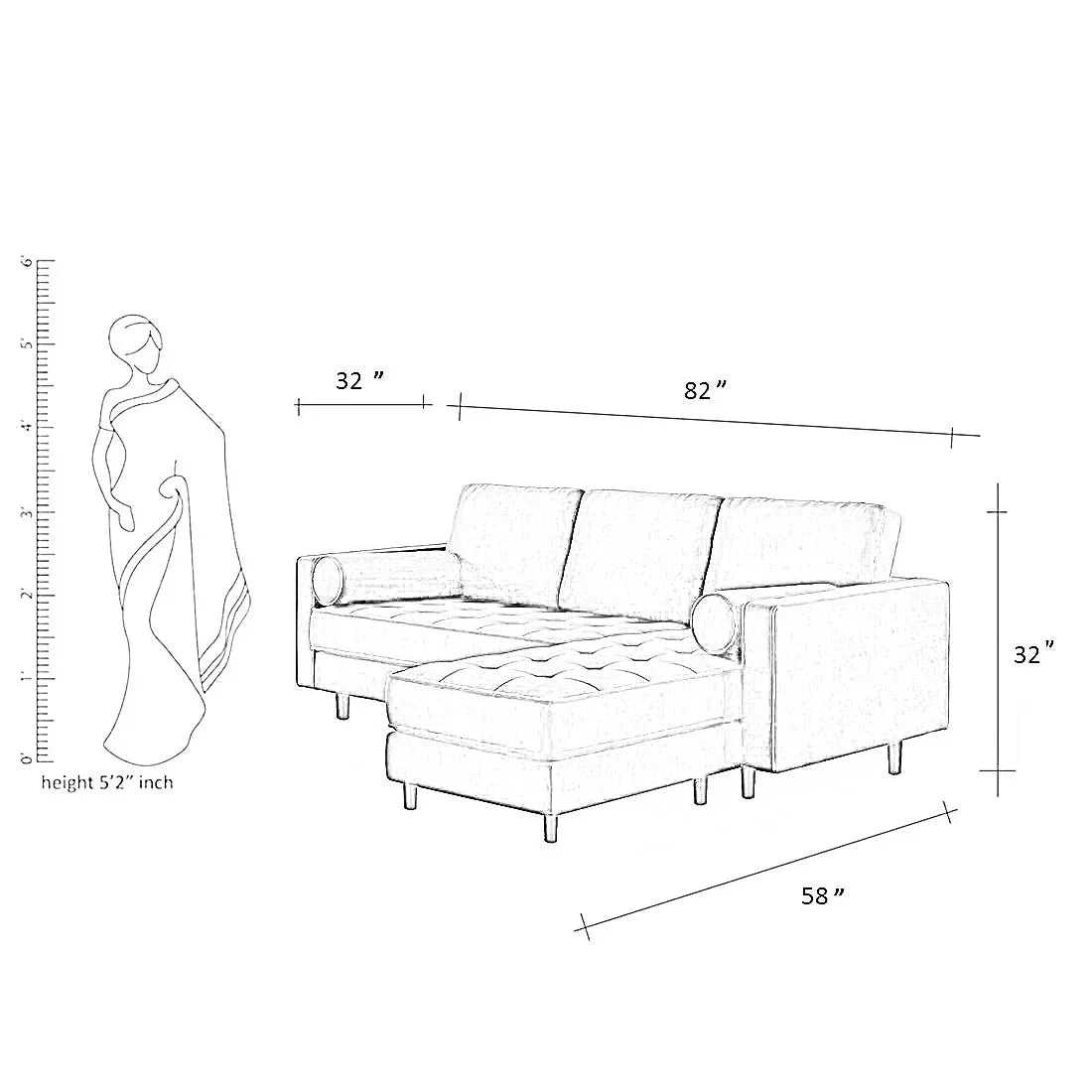 Jupiter 4 Seater Fabric L Shape Sofa for Living Room