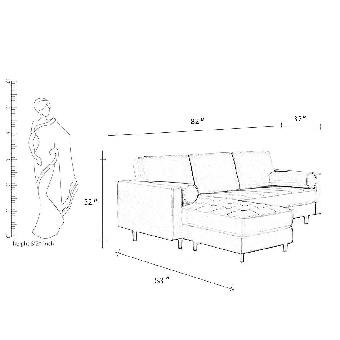 Jupiter 4 Seater Fabric L Shape Sofa for Living Room