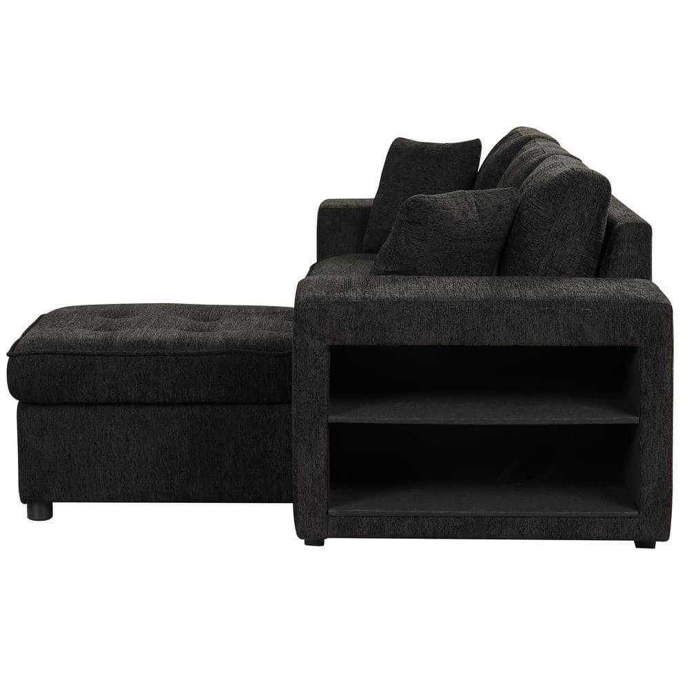 Juana 6 Seater L Shape Sofa Cum Bed with Storage & 2 Puffy – Modern Convertible Sofa for Living Room