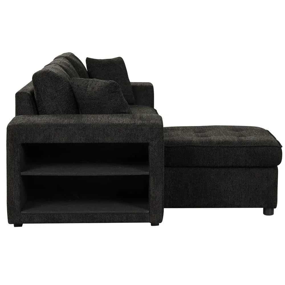 Juana 6 Seater L Shape Sofa Cum Bed with Storage & 2 Puffy – Modern Convertible Sofa for Living Room