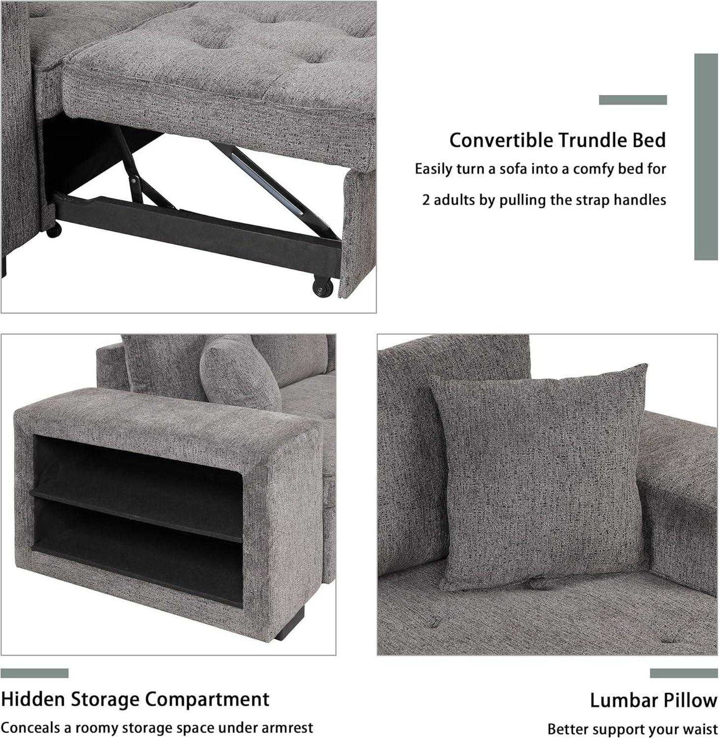 Juana 6 Seater L Shape Sofa Cum Bed with Storage & 2 Puffy – Modern Convertible Sofa for Living Room