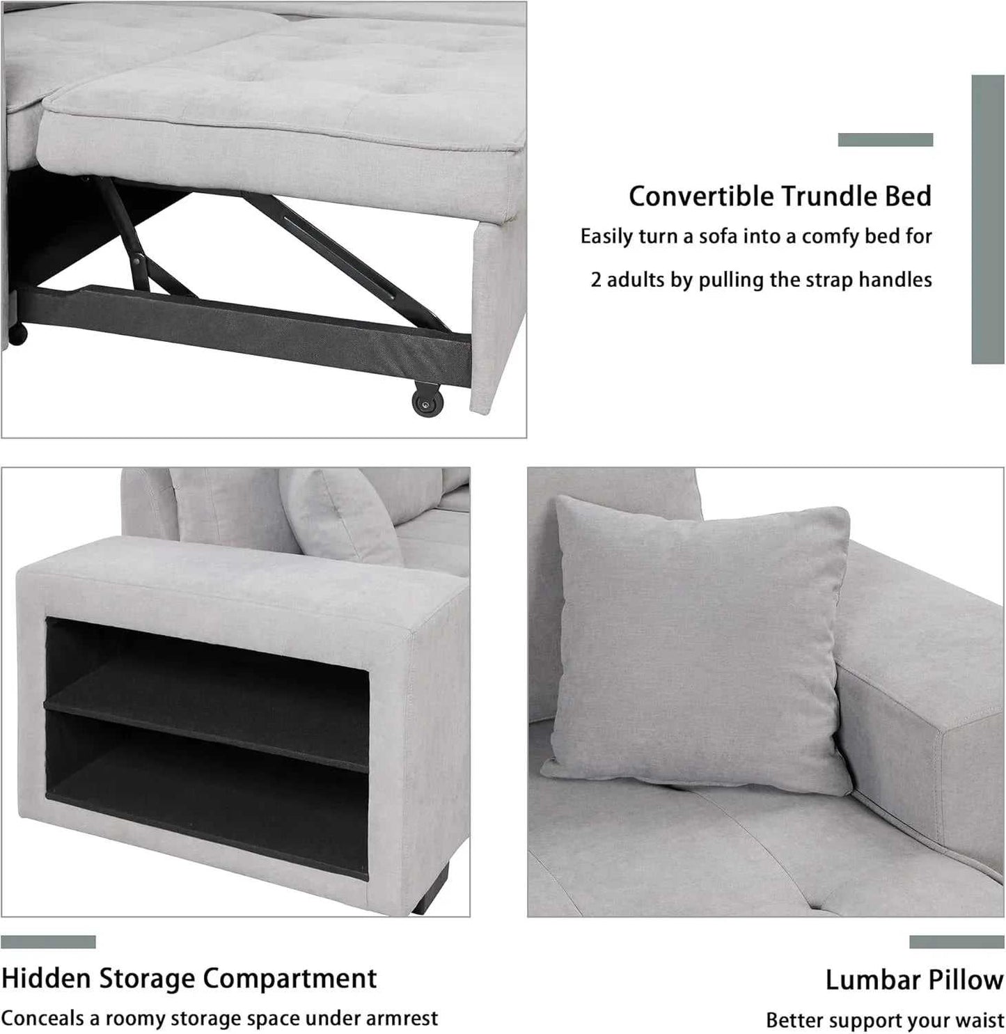 Juana 6 Seater L Shape Sofa Cum Bed with Storage & 2 Puffy – Modern Convertible Sofa for Living Room